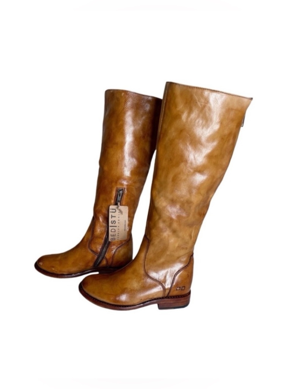 BED STU Tess Tan Distressed Leather Tall Riding Boots BedStu Size 6.5